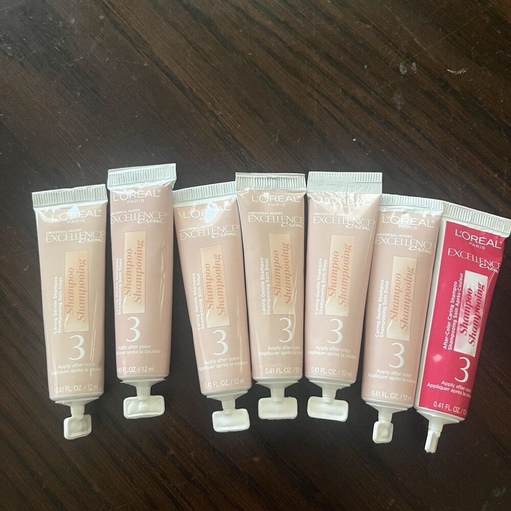 (7) Mixed Loreal Paris Excellence Creme #4 Tubes Caring Deep Shampoo 0.41 oz Ea